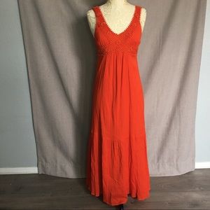 Beautiful Burnt Orange Flow Maxi Dress w/ Crochet